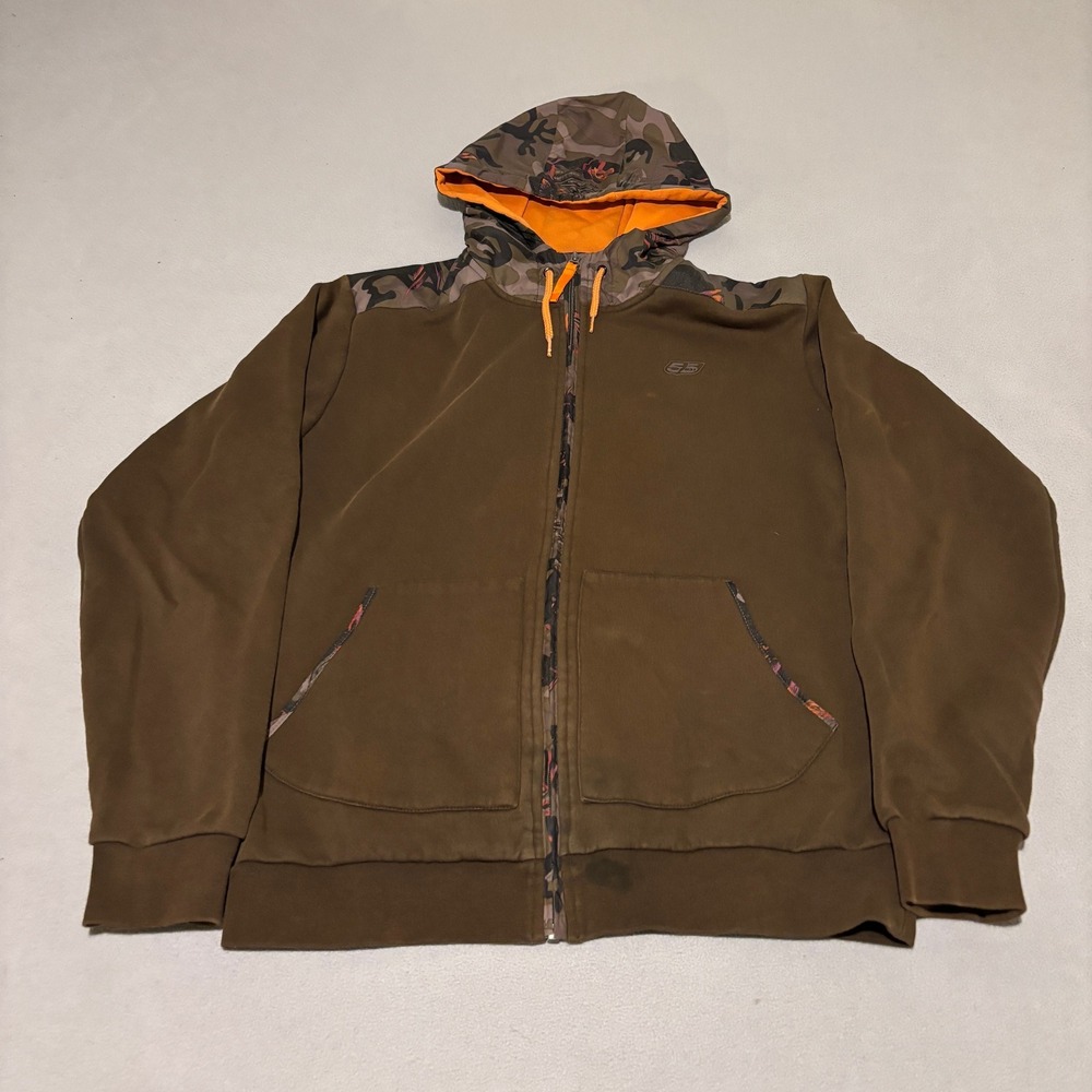 FiftyFiveDSL Diesel Mens Brown Camo Floral Full Zip Hoodie Large Orange Lining